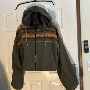 LAKHAY ..BOHO ..COTTON CROPPED ..ZIP UP HOODIE GREEN M/L UNISEX..